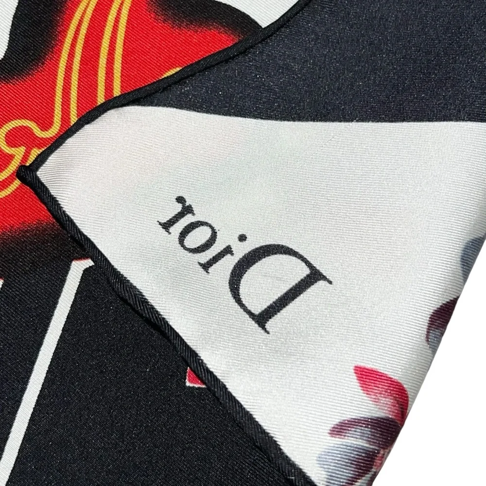 AUTH VTG Christian Dior Dolls Logo Floral Print Silk Large Square Scarf Top